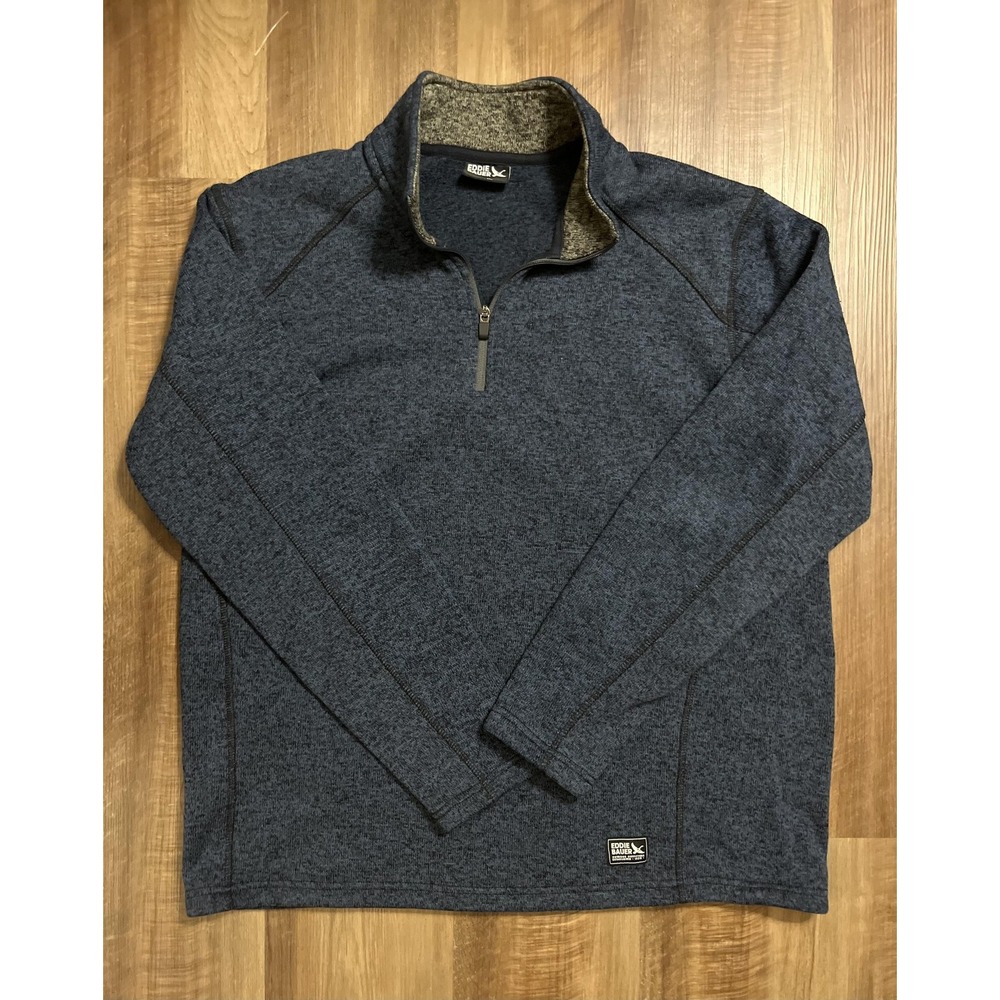 Eddie‎ Bauer Pullover Sweater Mens XL Blue Heather Quarter Zip Fleece Raglan